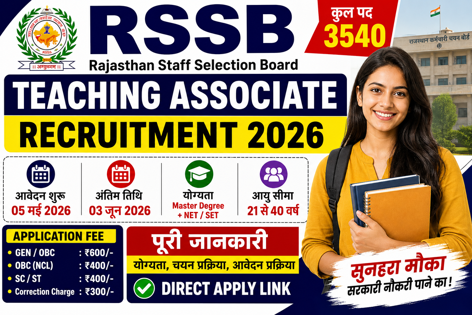 RSSB Teaching Associate Recruitment 2026 – 3540 पदों पर भर्ती, ऐसे करें आवेदन