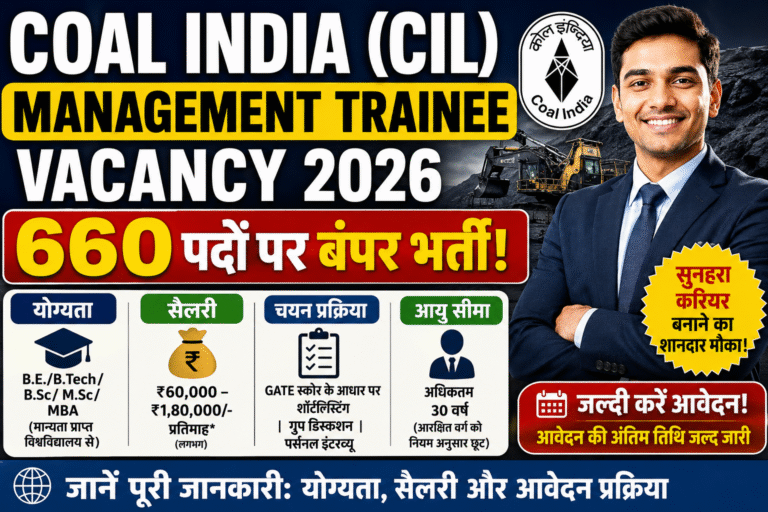Coal India CIL Management Trainee Vacancy 2026: 660 पदों पर बंपर भर्ती, जानें योग्यता, सैलरी और आवेदन प्रक्रिया