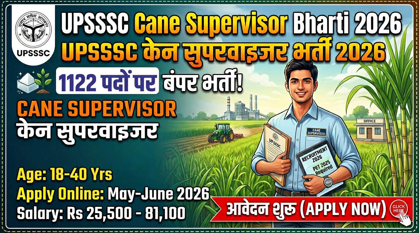 UPSSSC Cane Supervisor Recruitment 2026: 1182 पदों पर भर्ती का नोटिफिकेशन जारी, यहां देखें योग्यता, आयु सीमा, सैलरी और आवेदन प्रक्रिया