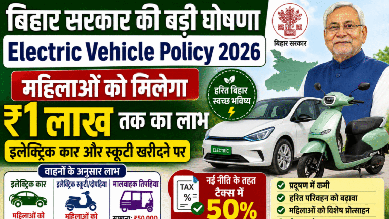 Bihar Electric Vehicle Policy 2026: महिलाओं को इलेक्ट्रिक कार और स्कूटी खरीदने पर मिलेगा ₹1 लाख तक का लाभ