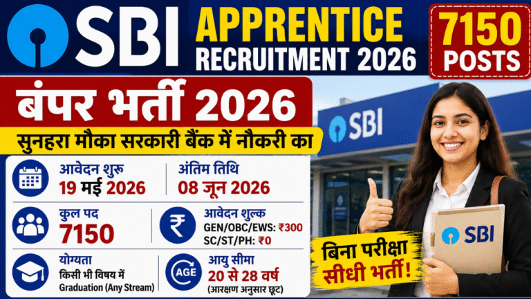 SBI Apprentice Vacancy 2026: 7150 पदों पर निकली बंपर भर्ती, जानें योग्यता, आयु सीमा, आवेदन प्रक्रिया और पूरी जानकारी
