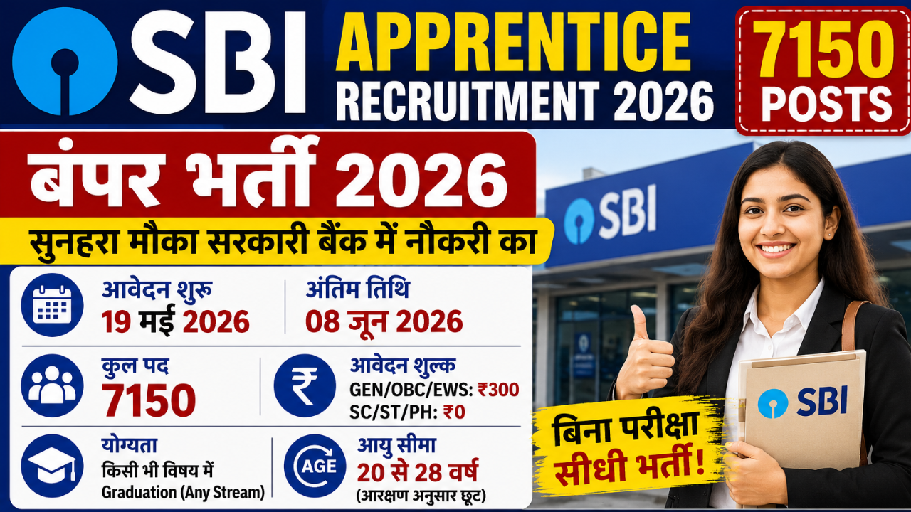 SBI Apprentice Vacancy 2026: 7150 पदों पर निकली बंपर भर्ती, जानें योग्यता, आयु सीमा, आवेदन प्रक्रिया और पूरी जानकारी