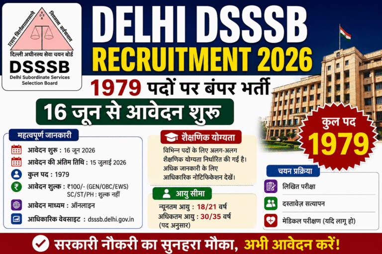 Delhi DSSSB Recruitment 2026: 1979 पदों पर बंपर भर्ती, 16 जून से आवेदन शुरू, जानें योग्यता, आयु सीमा और आवेदन प्रक्रिया