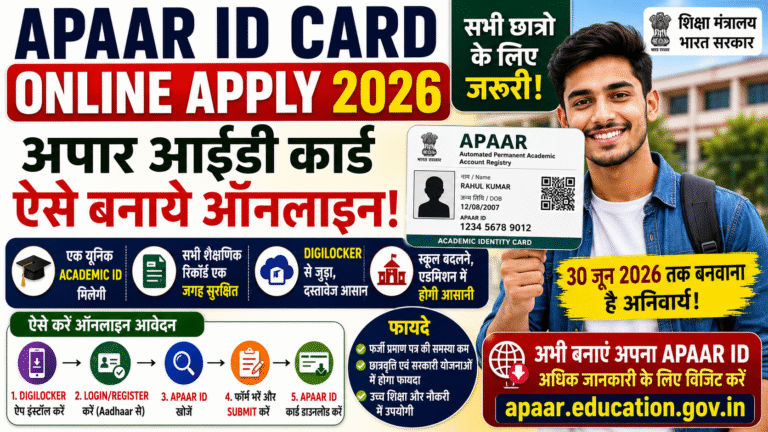 APAAR ID Card Online Apply 2026: अपार आईडी कार्ड ऑनलाइन कैसे बनाएं? जानें आवेदन प्रक्रिया, फायदे, डाउनलोड करने का तरीका