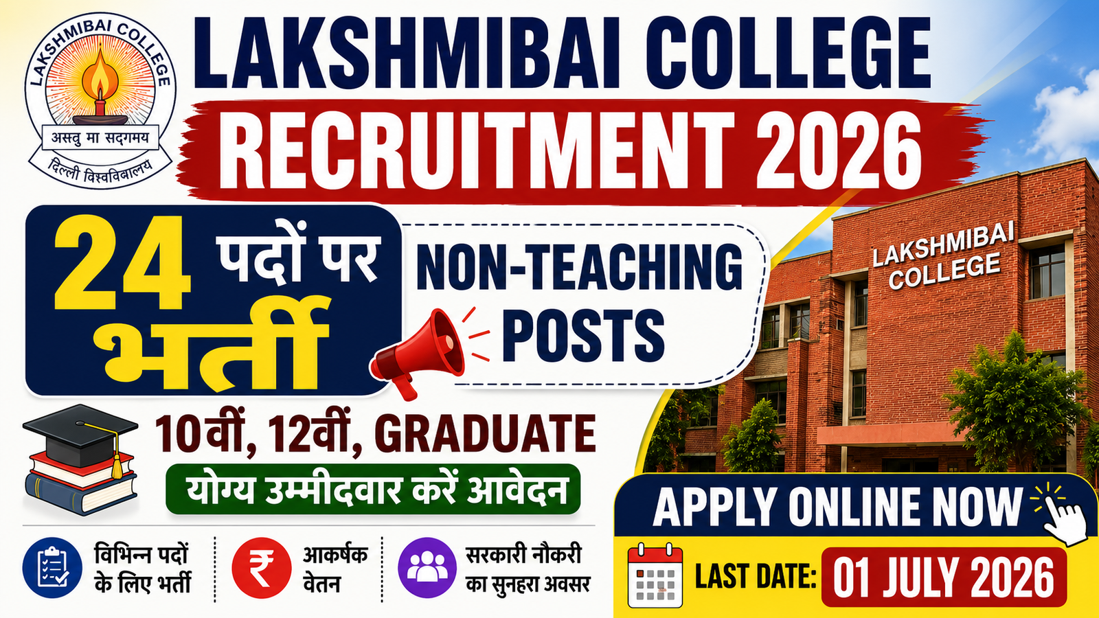 Lakshmibai College Non Teaching Post Recruitment 2026: Apply Online for 24 Vacancies,Eligibility & Last Date Full Details