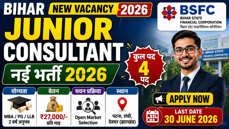 Bihar Junior Consultant Bharti 2026: जूनियर कंसल्टेंट के पदों पर भर्ती, ₹27,000 मासिक वेतन, आवेदन शुरू