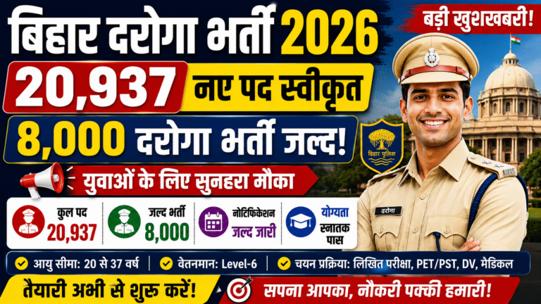 Bihar Daroga Recruitment 2026: 20,937 पद स्वीकृत, 8,000 दरोगा भर्ती जल्द, ग्रेजुएट युवाओं के लिए बड़ा मौका