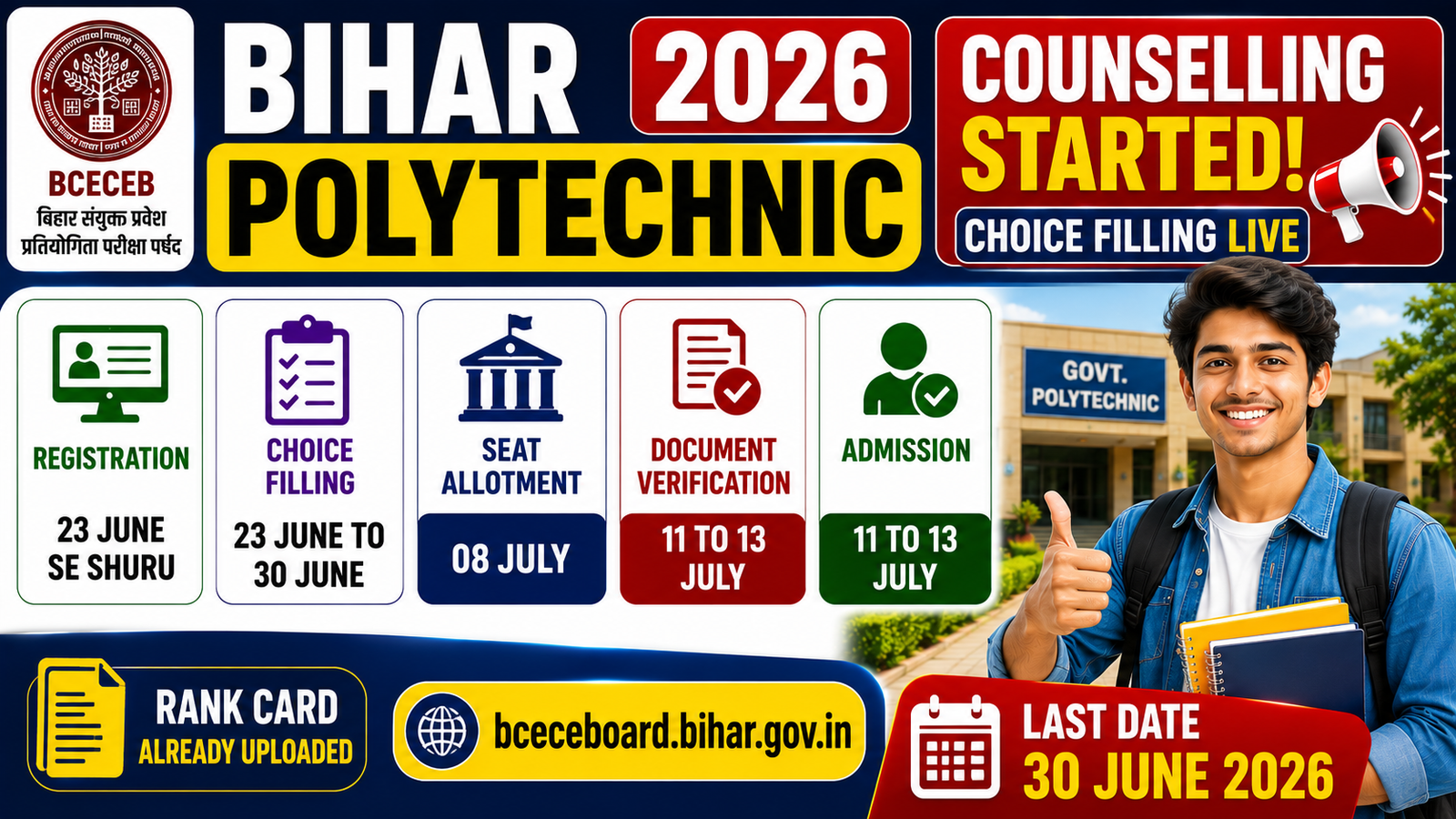 Bihar Polytechnic Counselling 2026: ऑनलाइन चॉइस फिलिंग शुरू, ऐसे मिलेगा कॉलेज में एडमिशन