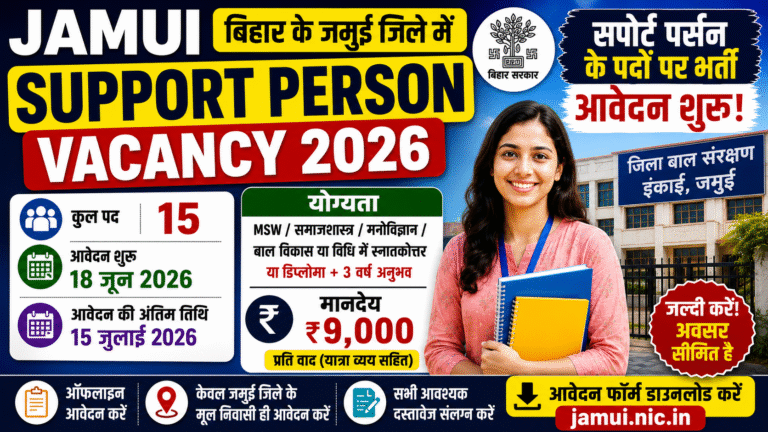 Jamui Support Person Recruitment 2026: जमुई में निकली नई भर्ती, आवेदन शुरू