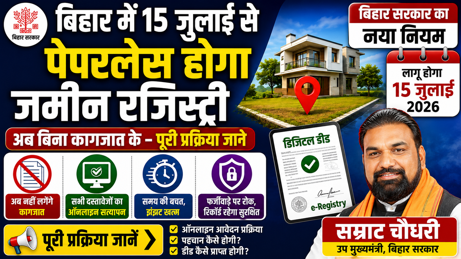Bihar Land Registry New Rule 2026: 15 जुलाई से पेपरलेस होगी जमीन रजिस्ट्री, जानें नया नियम
