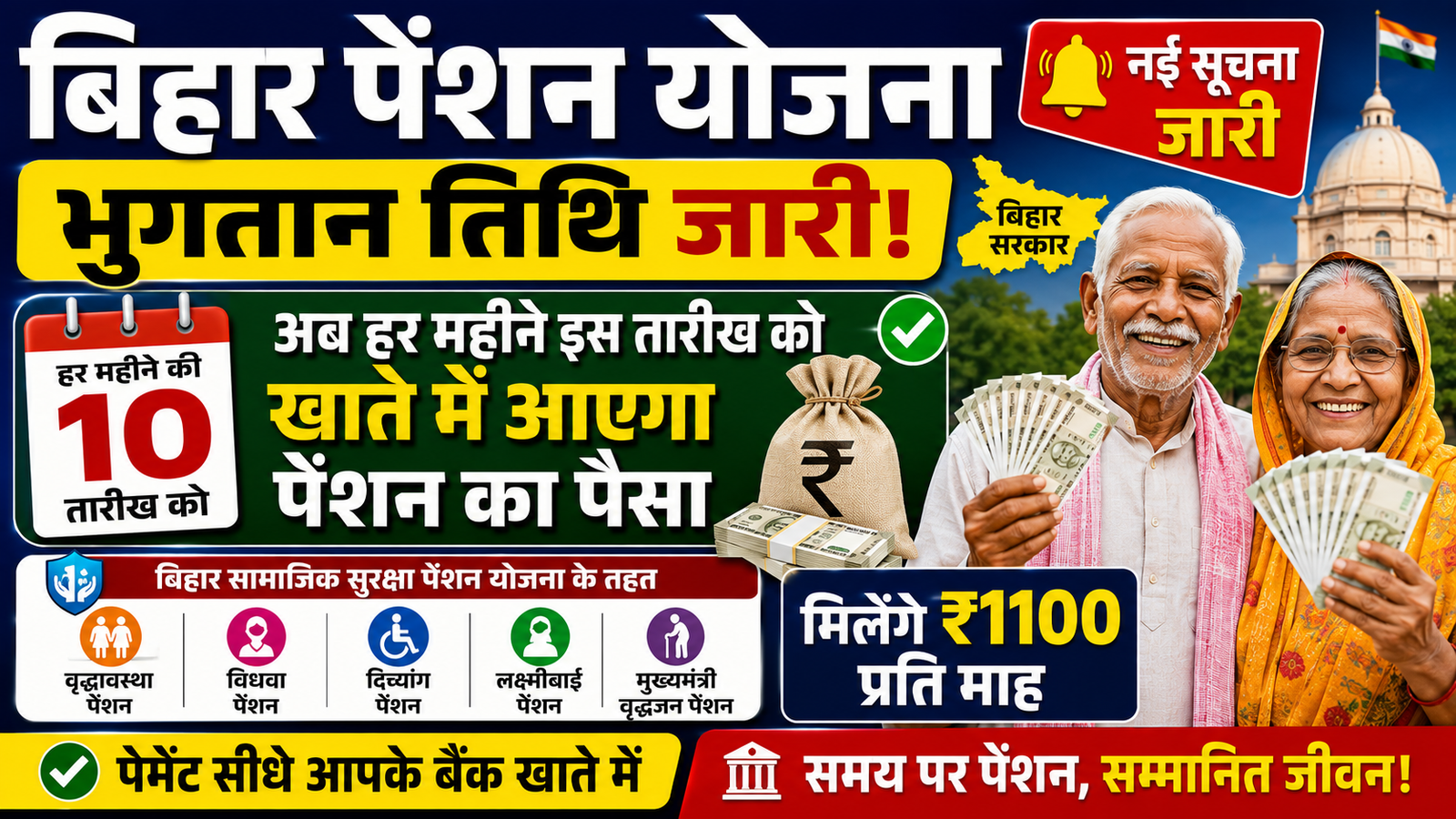 Bihar Pension Yojana Payment Date Out: अब हर महीने इस तारीख को खाते में आएगा पेंशन का पैसा, नई सूचना जारी