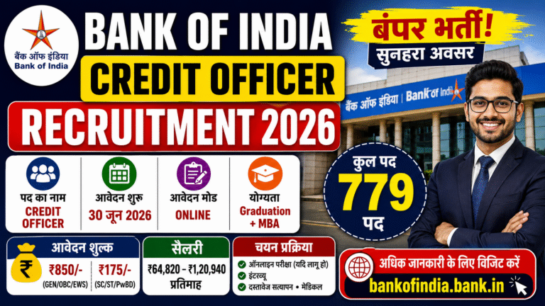 Bank of India Credit Officer Bharti 2026: 779 सरकारी बैंक नौकरियों के लिए आवेदन शुरू, Notification PDF