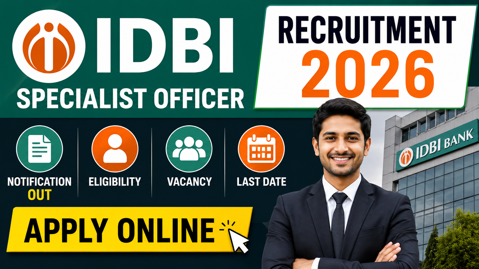 IDBI Bank Specialist Officer Bharti 2026: योग्यता, पदों की जानकारी और आवेदन प्रक्रिया
