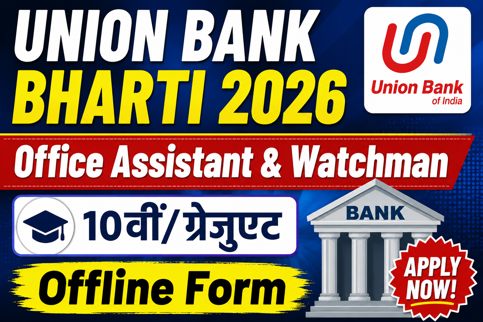 Union Bank Office Assistant & Watchman Bharti 2026: Notification Out, Eligibility, Salary & Apply Offline Full Details