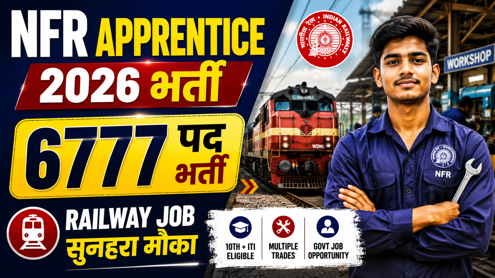 Railway NFR Apprentice Recruitment 2026: Apply Online for 6777 Posts – Notification, Eligibility, Last Date & Full Details