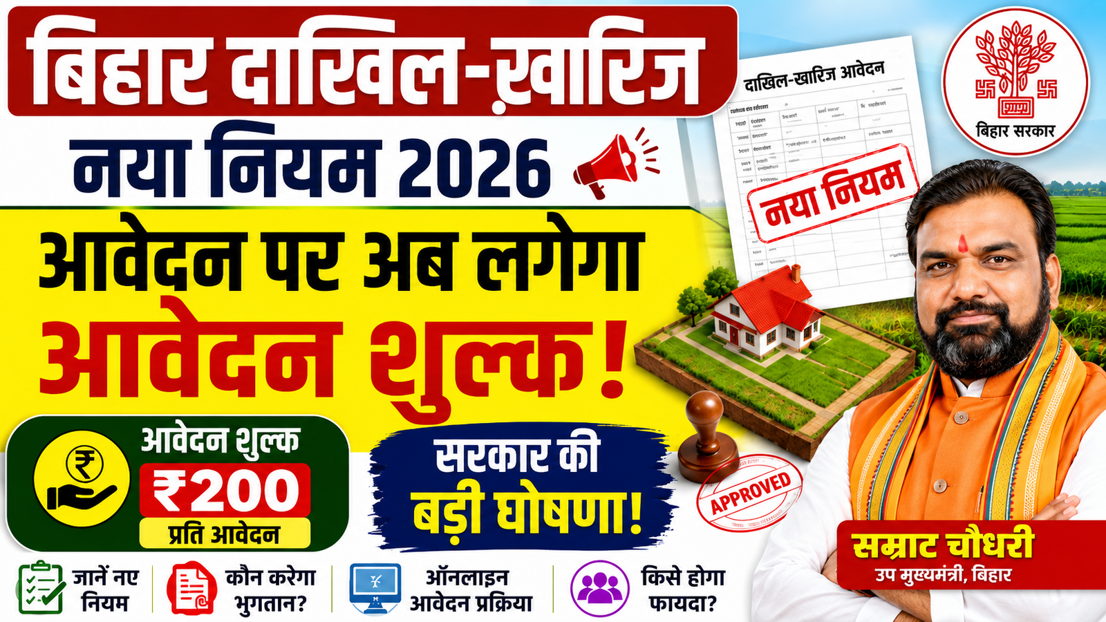 Bihar Dakhil Kharij New Rule 2026: अब दाखिल-खारिज के लिए देना होगा आवेदन शुल्क
