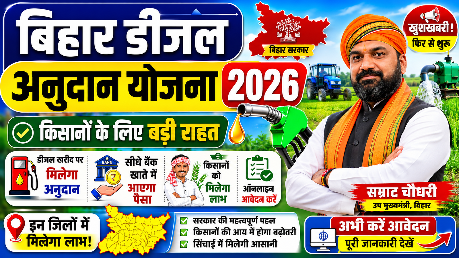 Bihar Diesel Anudan Yojana 2026: किसानों के लिए डीजल अनुदान फिर शुरू, ऐसे करें आवेदन