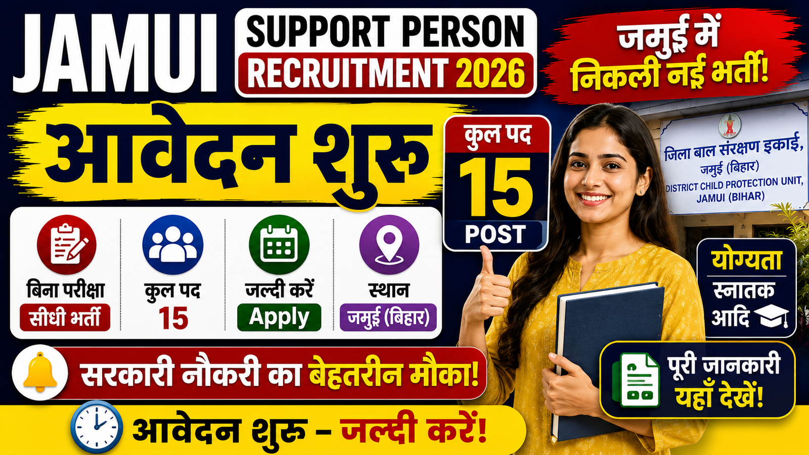 Jamui Support Person Recruitment 2026: जमुई में निकली नई भर्ती, आवेदन शुरू