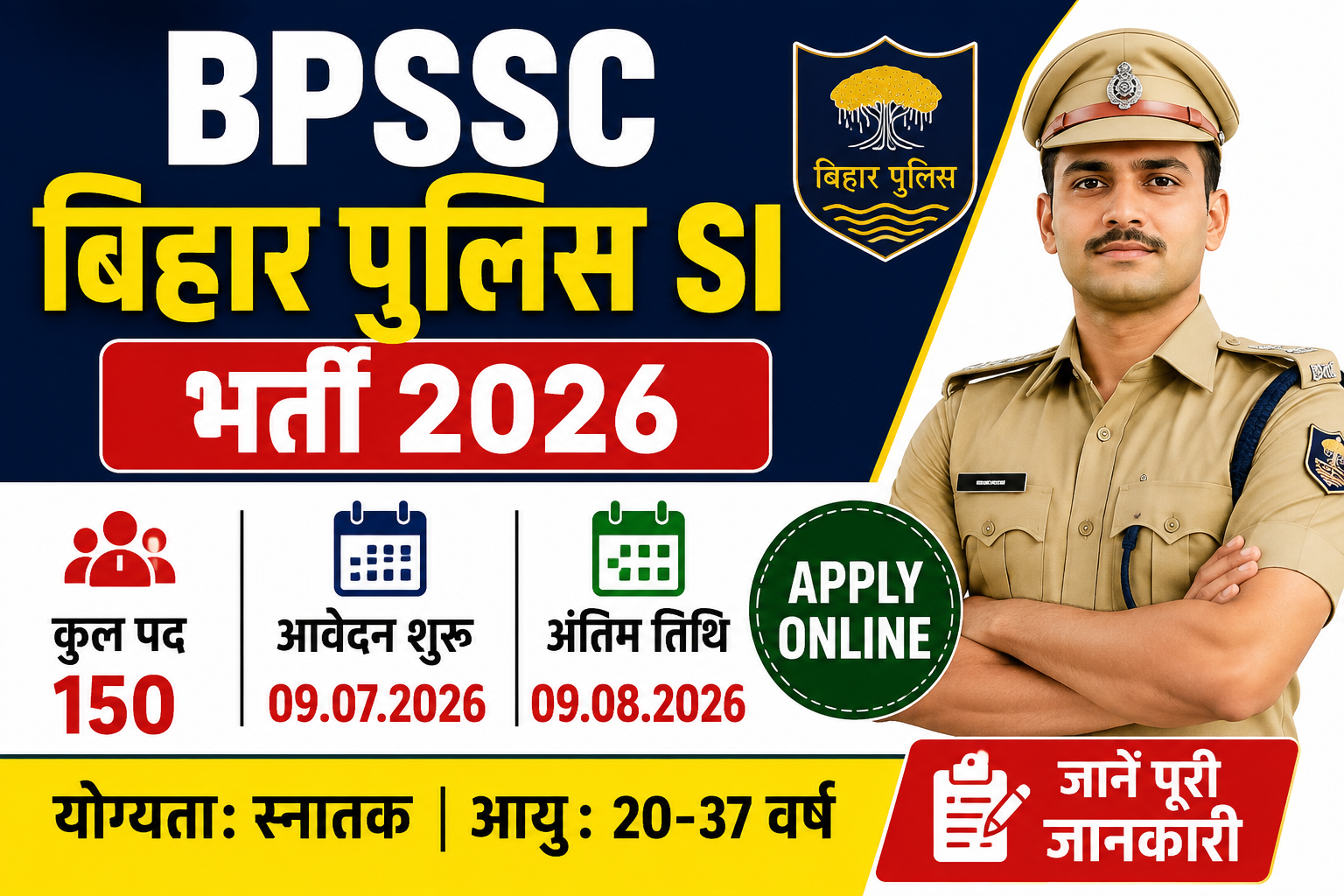 BPSSC Bihar Police Sub-Inspector Recruitment 2026: 150 SI पदों पर भर्ती, ऑनलाइन आवेदन शुरू | Notification, Eligibility, Last Date