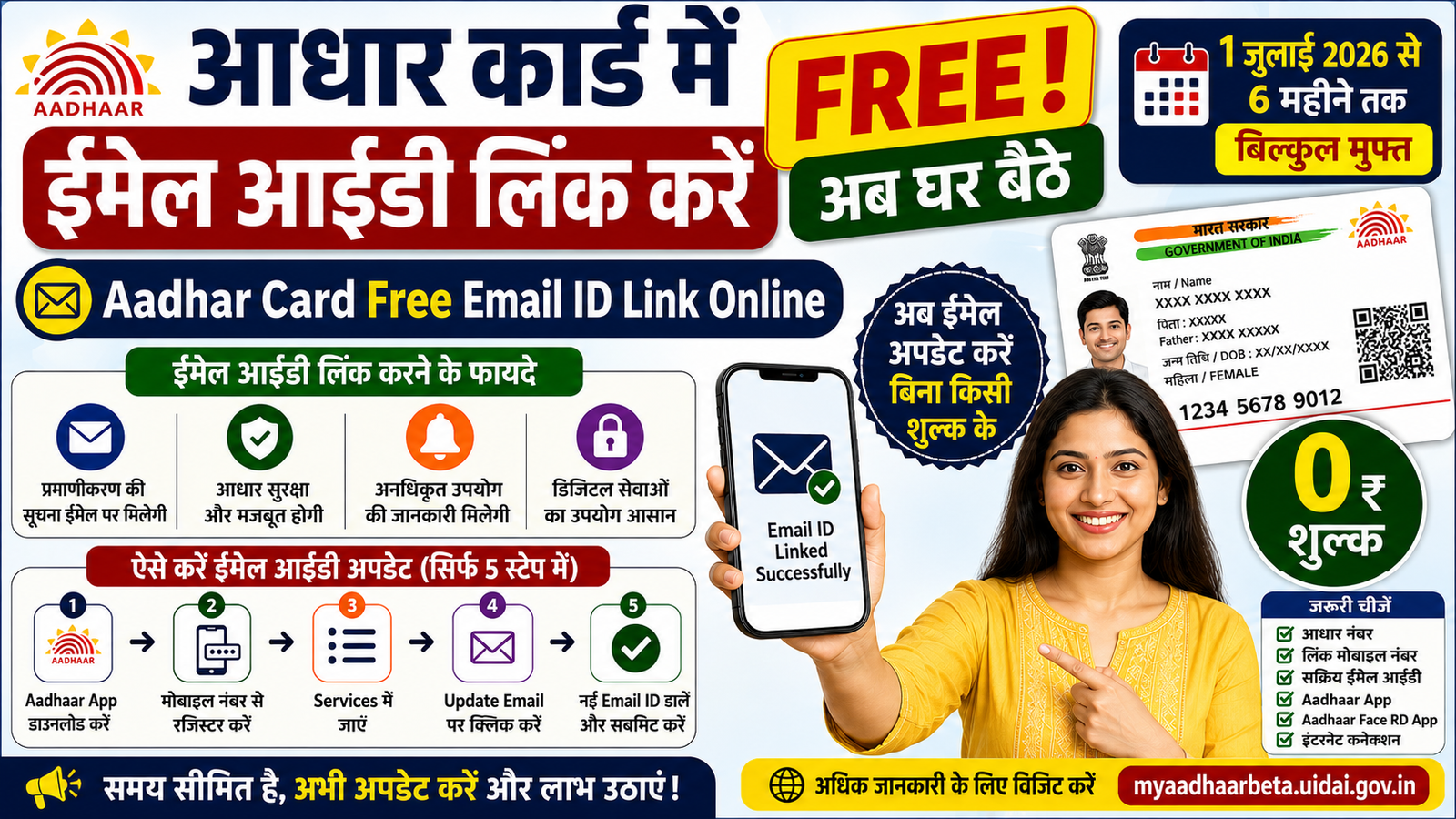 Aadhar Card Free Email ID Link Online 2026: अब घर बैठे बिल्कुल मुफ्त में करें आधार कार्ड में Email ID लिंक, जानें पूरी प्रक्रिया