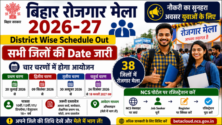 Bihar Rojgar Mela 2026-27: District Wise Schedule जारी, जानें आपके जिले में कब लगेगा रोजगार मेला Bihar Rojgar Mela 2026-27: District Wise Schedule जारी, जानें आपके जिले में कब लगेगा रोजगार मेला