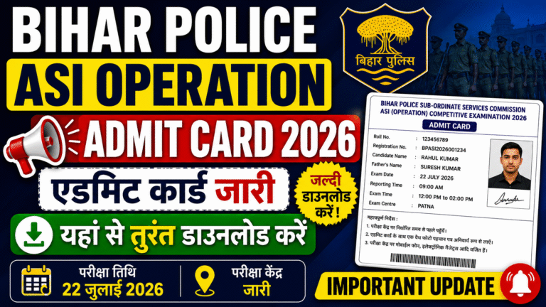 Bihar Police ASI Operation Admit Card 2026 Out: एडमिट कार्ड जारी, यहां से तुरंत डाउनलोड करें