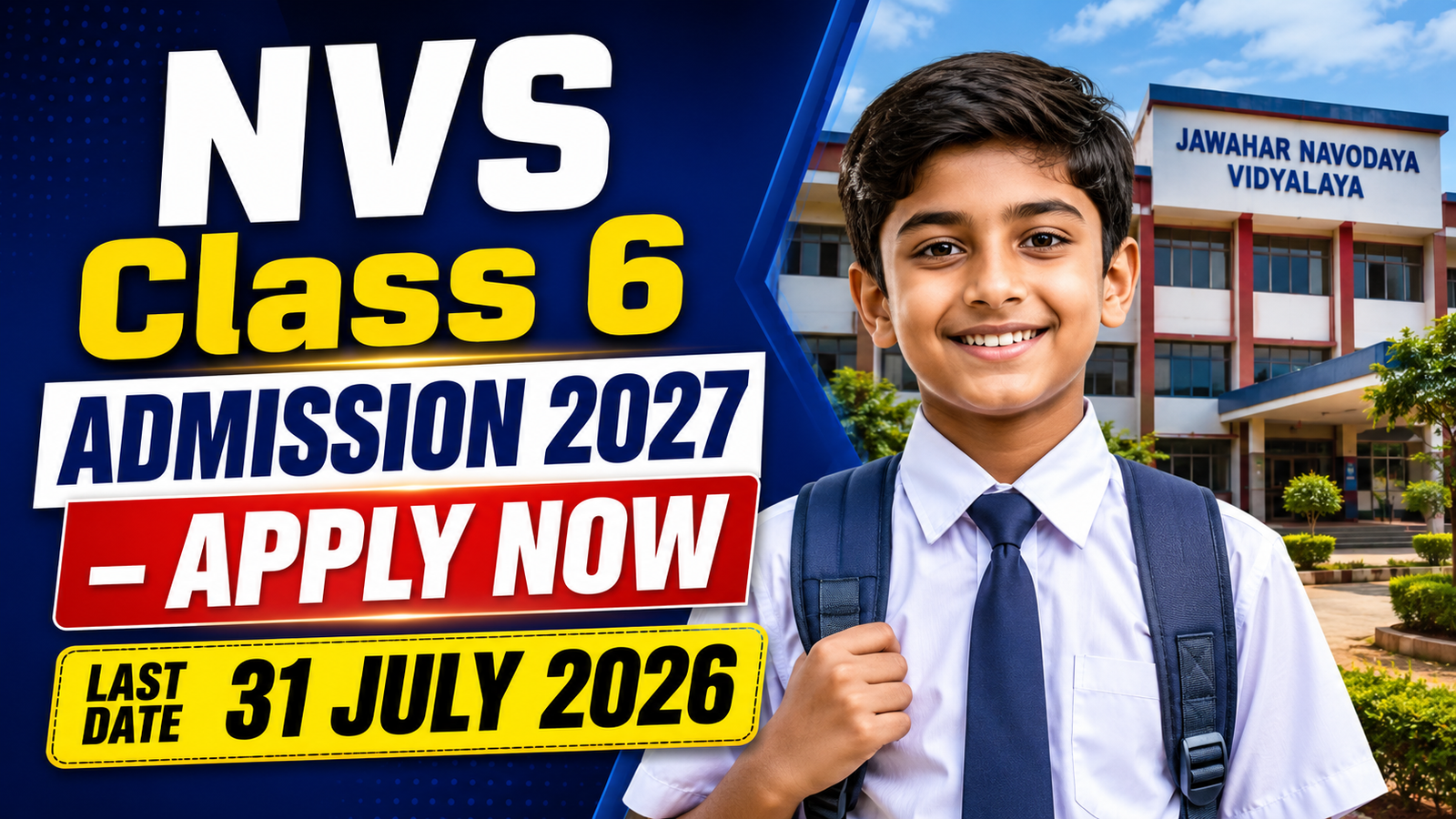 NVS Class 6th Admission 2027-28 Session: Apply Online, नवोदय विद्यालय कक्षा 6वीं एडमिशन शुरू - Full Details