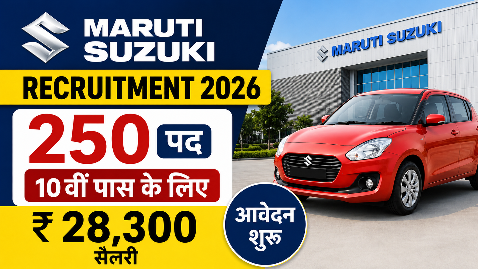 Maruti Suzuki Bharti 2026: 10वीं पास के लिए 250 पदों पर भर्ती, आवेदन शुरू