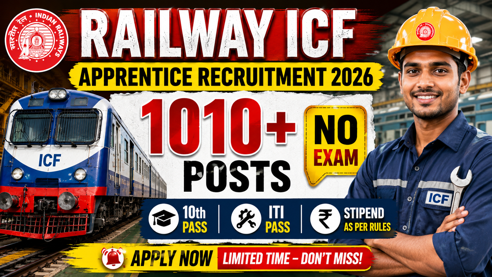 Railway ICF Apprentice Recruitment 2026 – 1010 Act Apprentice Posts, Apply Online Full Details