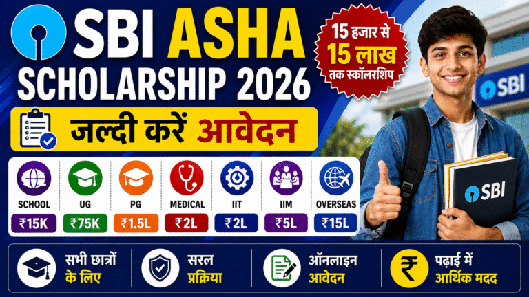 SBI Asha Scholarship 2026: छात्रों को ₹15 लाख तक स्कॉलरशिप, ऑनलाइन आवेदन शुरू