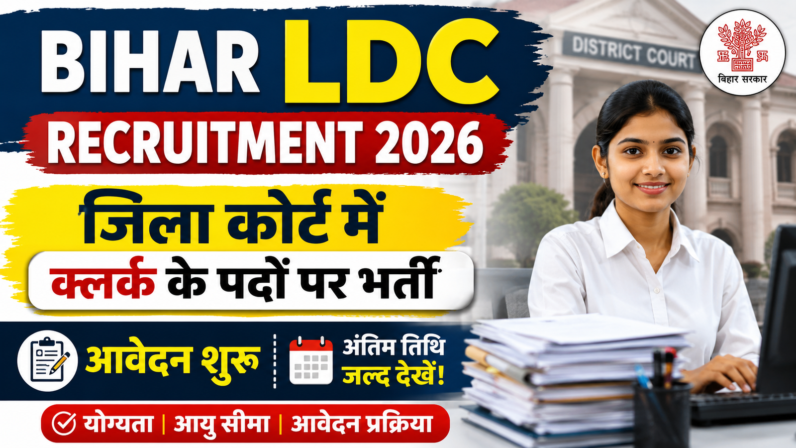 Bihar LDC Recruitment 2026: जिला कोर्ट में क्लर्क के पदों पर भर्ती, आवेदन शुरू