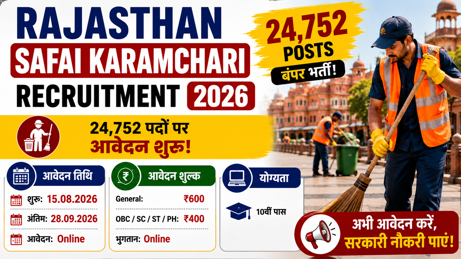 Rajasthan Safai Karamchari Vacancy 2026: सरकारी नौकरी का शानदार मौका, ऑनलाइन आवेदन शुरू