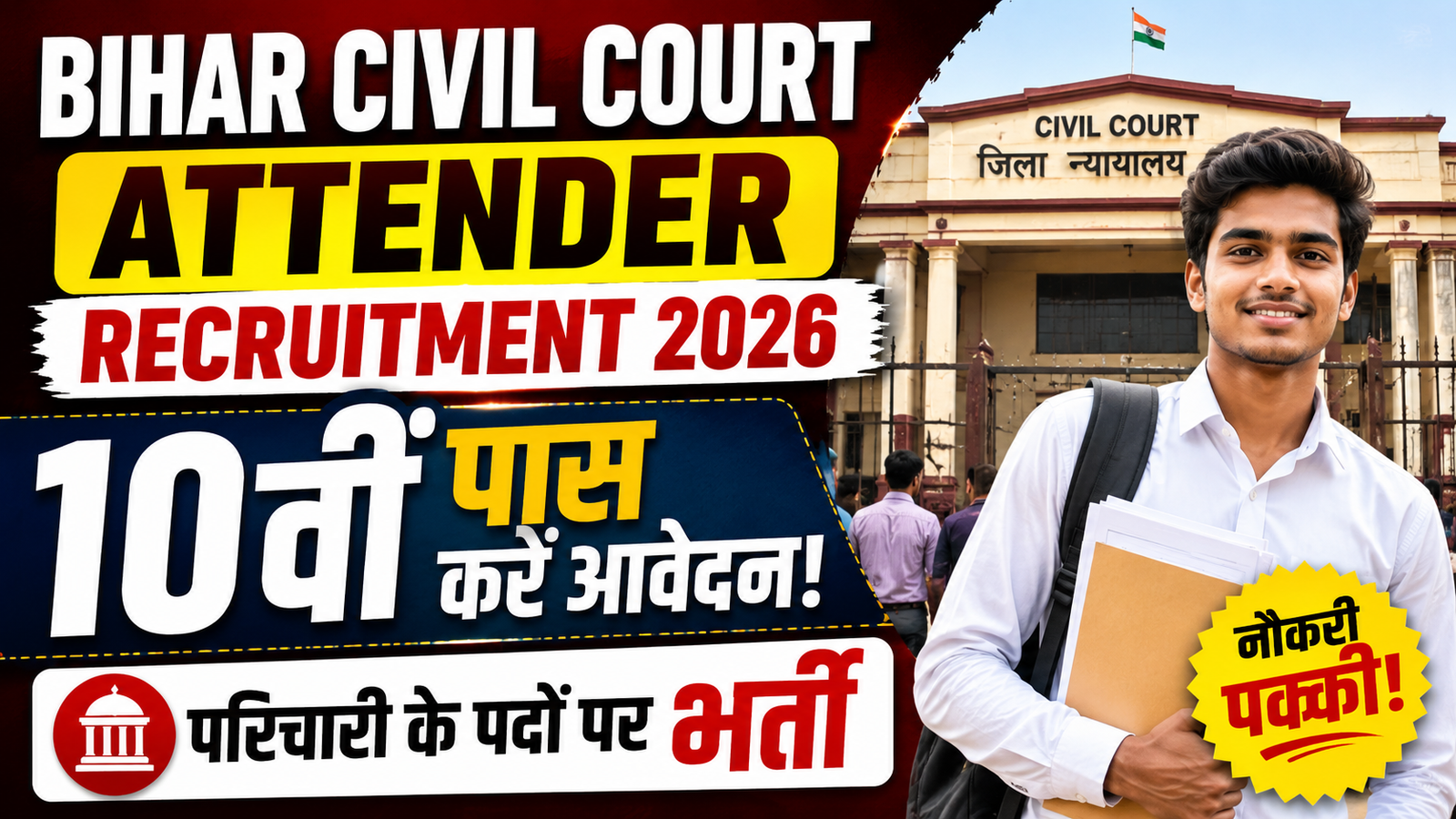 Bihar Civil Court Attender Recruitment 2026: परिचारी के पदों पर भर्ती, 10वीं पास करें आवेदन