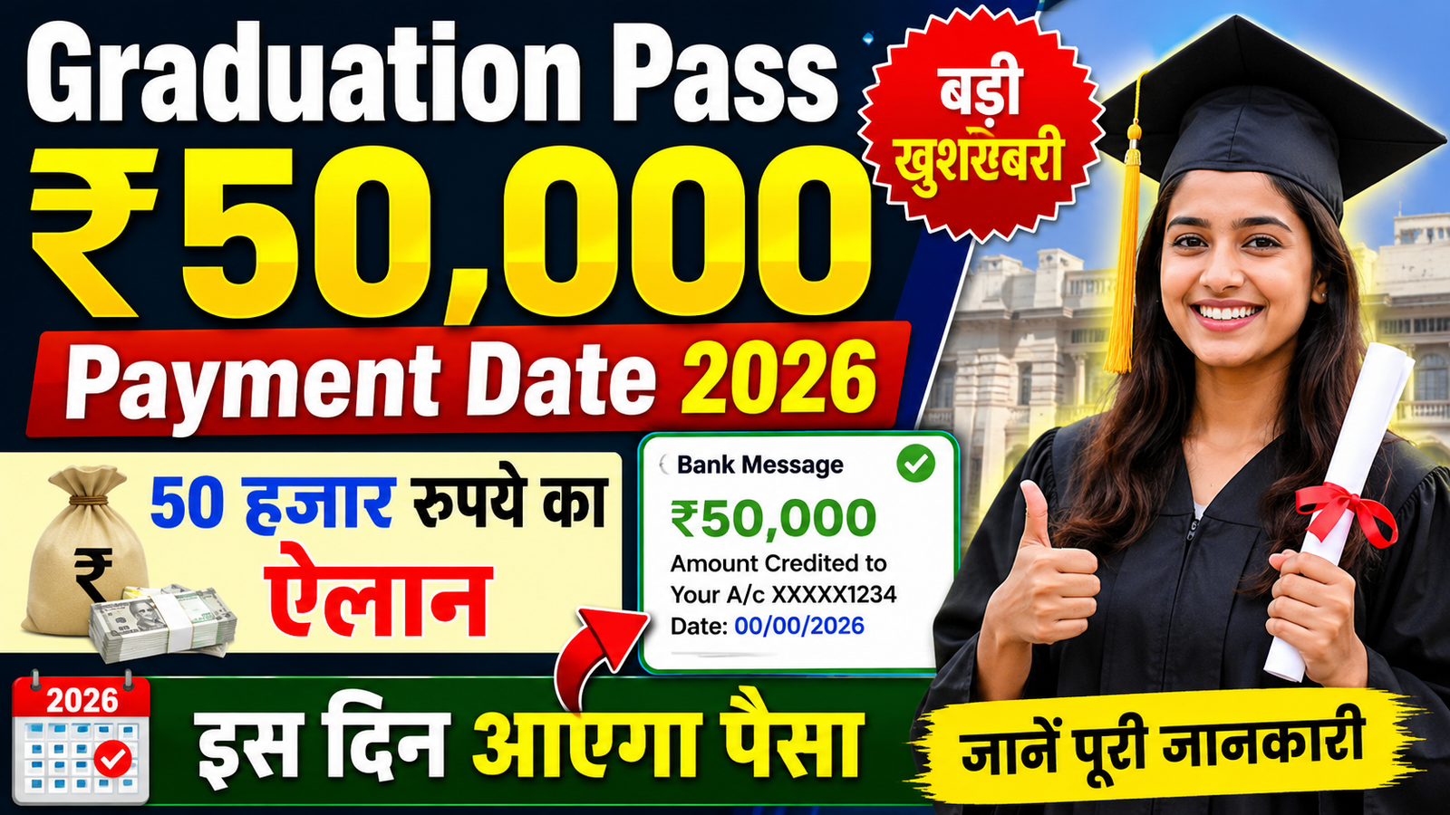 Graduation Pass ₹50,000 Payment 2026: 50 हजार रुपये की राशि कब मिलेगी? जानें पूरी जानकारी