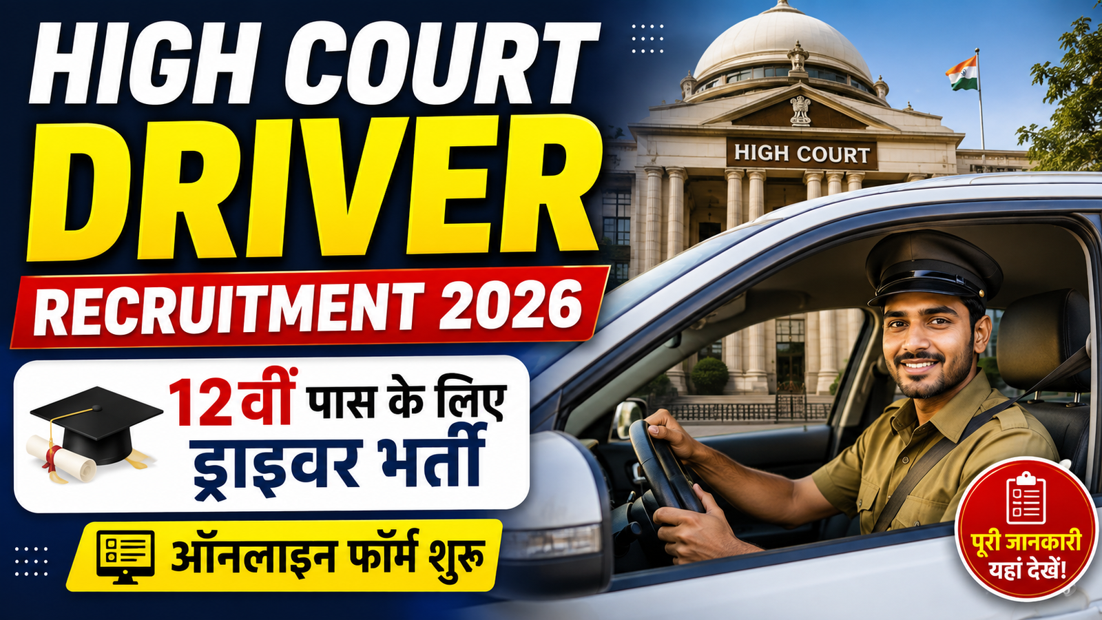 High Court Driver Recruitment 2026: 12वीं पास के लिए ड्राइवर भर्ती, ऑनलाइन फॉर्म शुरू