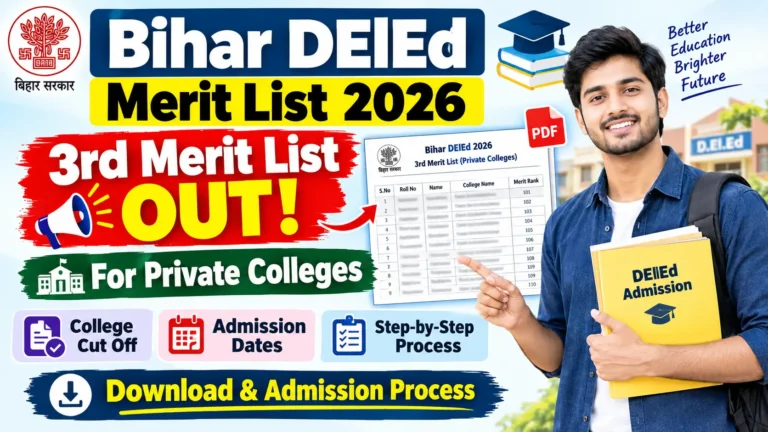 Bihar DElEd Merit List 2026:- Download 3rd Merit List Out For Private Colleges, College Cut Off, Admission Dates & Step-by-Step Process