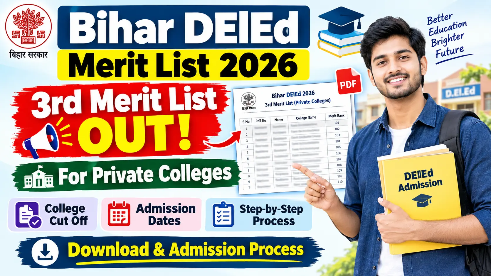 Bihar DElEd Merit List 2026:- Download 3rd Merit List Out For Private Colleges, College Cut Off, Admission Dates & Step-by-Step Process