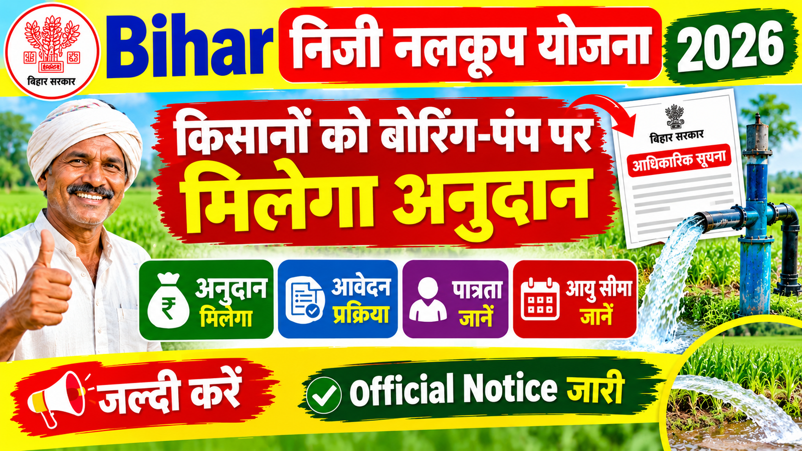 Bihar Niji Nalkup Yojana 2026: किसानों के लिए बड़ी खुशखबरी, मिलेगा सरकारी अनुदान