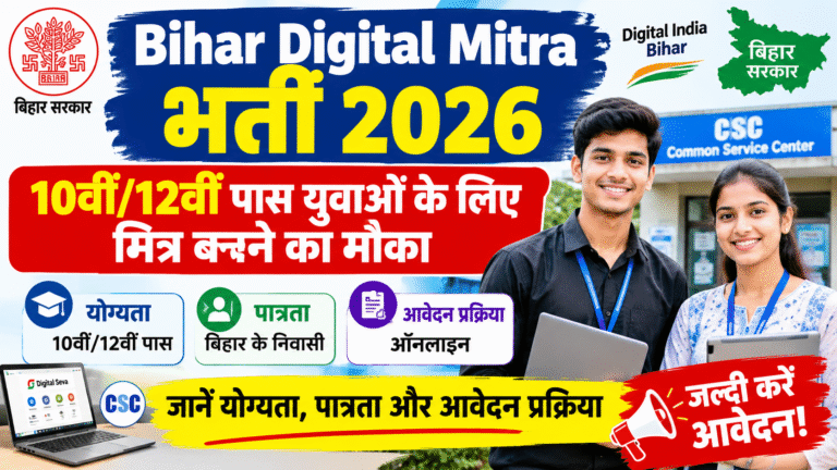 Bihar Digital Mitra Scheme 2026: बिहार में 10वीं/12वीं पास युवाओं के लिए मौका, जानें आवेदन प्रक्रिया और पात्रता की पूरी जानकारी