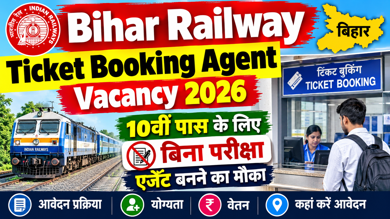 Bihar Railway Ticket Booking Agent Vacancy 2026: 10वीं पास के लिए बिना परीक्षा एजेंट बनने का मौका
