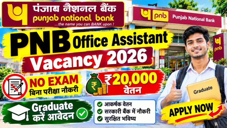 PNB Office Assistant Vacancy 2026: बिना परीक्षा नौकरी का मौका, ₹20,000 वेतन, ग्रेजुएट करें आवेदन