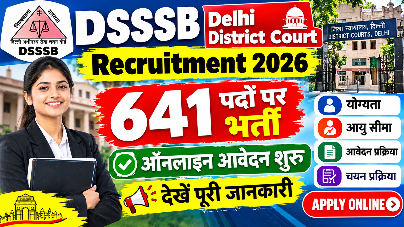 DSSSB Delhi District Court Recruitment 2026: 641 पदों पर भर्ती, ऑनलाइन आवेदन शुरू, देखें पूरी जानकारी