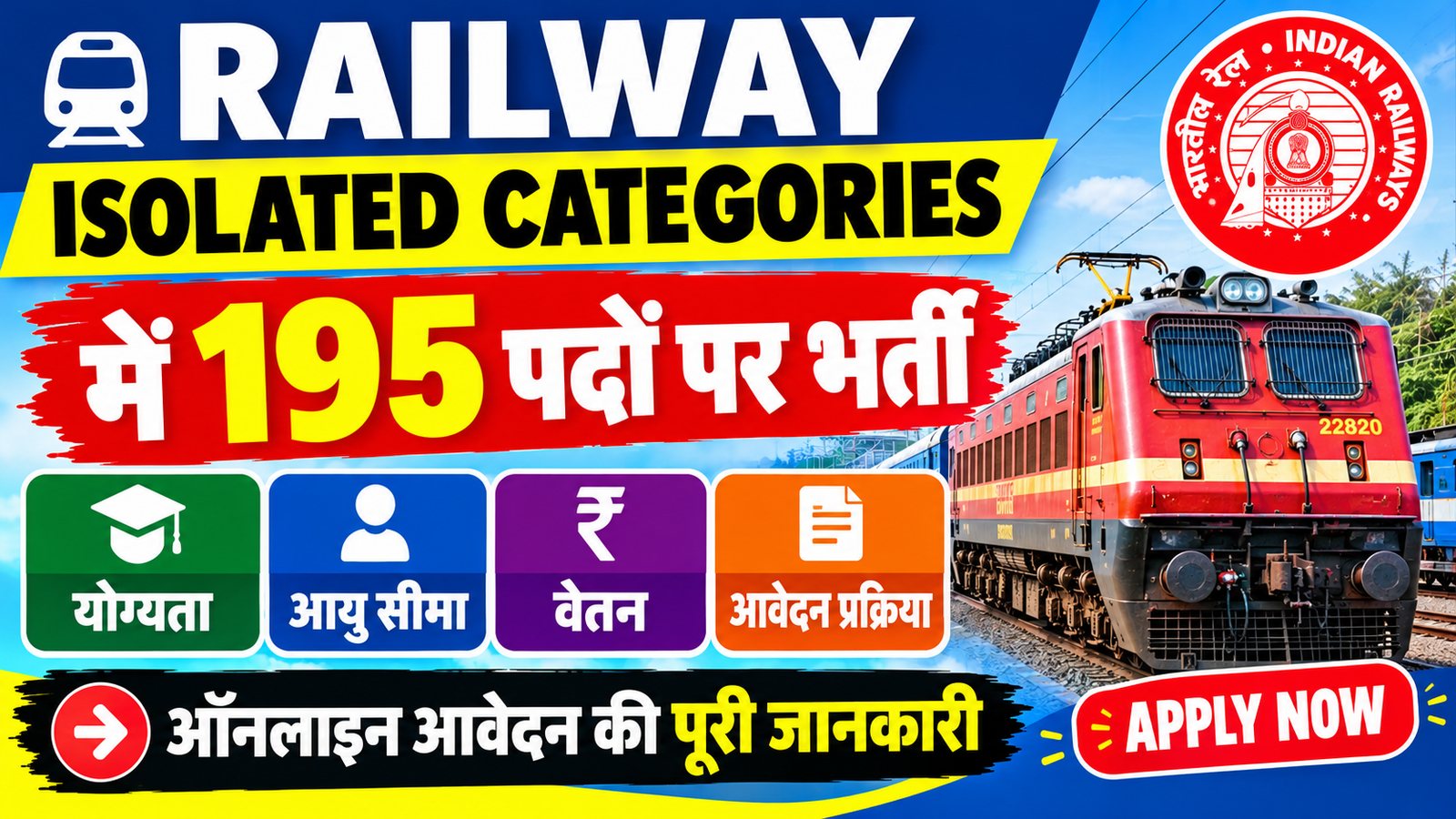 Railway Isolated Categories Vacancy 2026: रेलवे में 195 पदों पर भर्ती, ऑनलाइन आवेदन की पूरी जानकारी