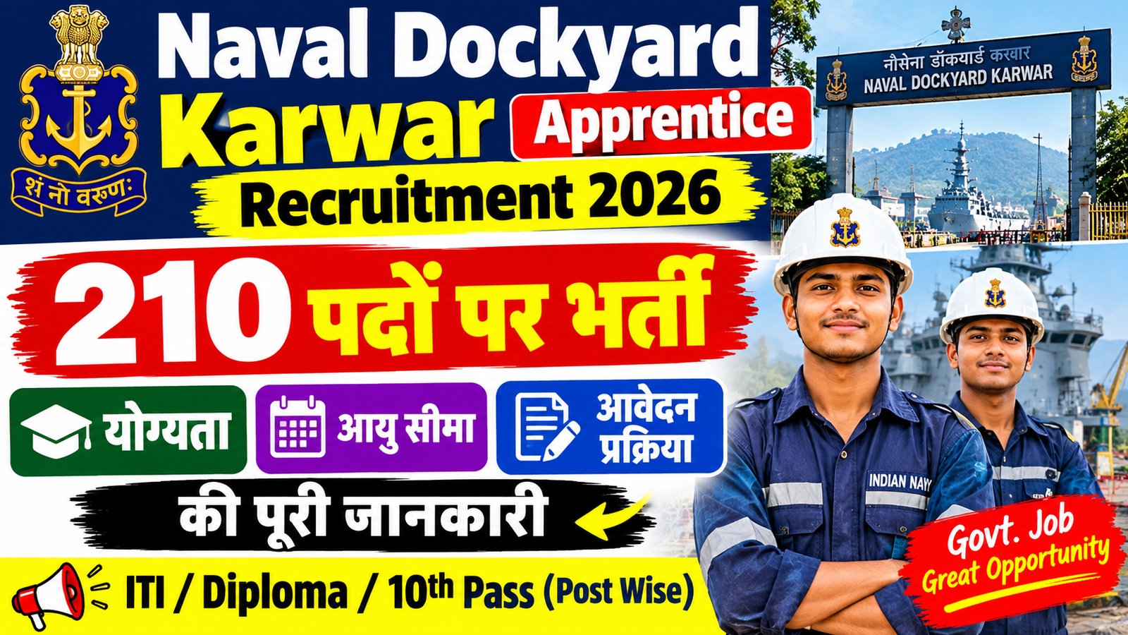 Naval Dockyard Karwar Apprentice Recruitment 2026: 210 पदों पर भर्ती, योग्यता, आयु सीमा और आवेदन प्रक्रिया की पूरी जानकारी