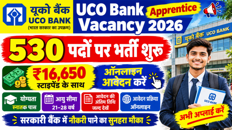 UCO Bank Apprentice Vacancy 2026: 530 पदों पर भर्ती शुरू, ₹16,650 स्टाइपेंड के साथ ऑनलाइन आवेदन करें